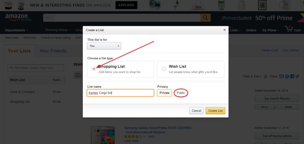 Select Amazon Shopping List