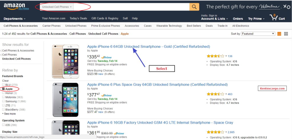Select the Phone on Amazon