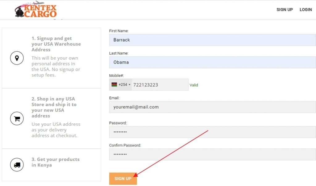 Sign up for Kentex Cargo Portal